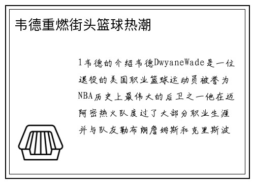 韦德重燃街头篮球热潮